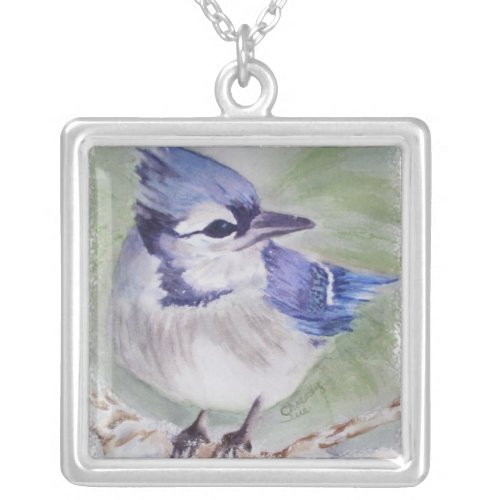 BLUE BIRD OF PARADISE SILVER PLATED NECKLACE