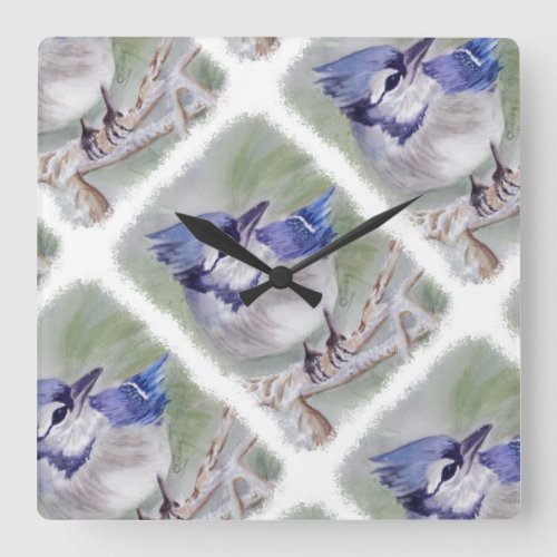 BLUE BIRD OF PARADISE SQUARE WALL CLOCK