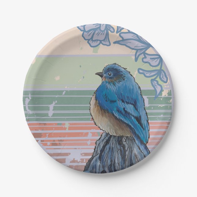 Blue Bird on a Fence Post Paper Plates (Front)