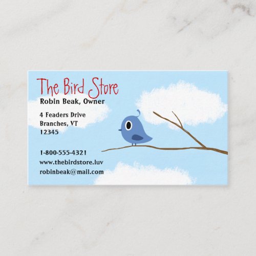 Blue Bird on a Tree Branch with Cloudy Sky Business Card