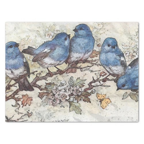 Blue Bird on Branch Butterfly Vintage Decoupage    Tissue Paper