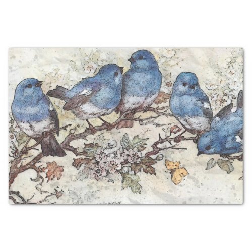 Blue Bird on Branch Butterfly Vintage Decoupage    Tissue Paper