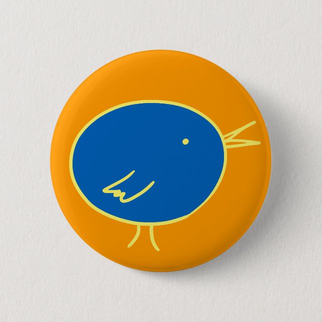 Blue Bird on Orange Pinback Button (Front)