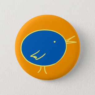 Blue Bird on Orange Pinback Button