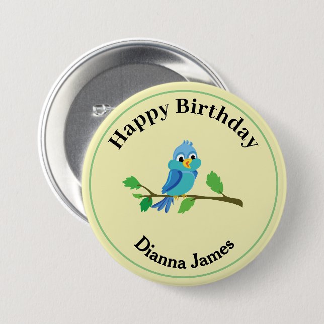 Blue Bird on tree Button (Front & Back)