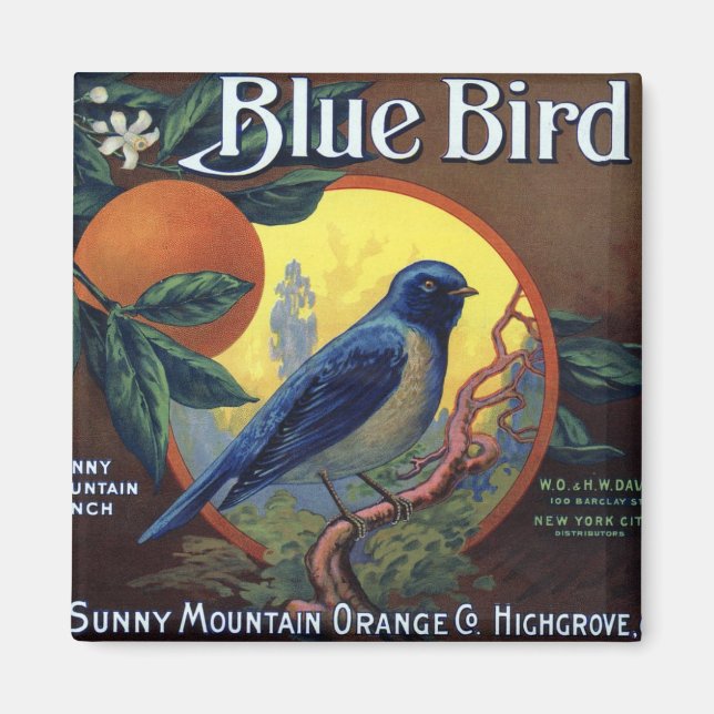 Blue Bird Orange Crate Label Magnet (Front)