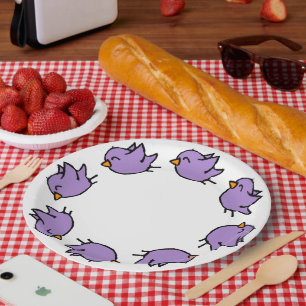 blue bird pattern, doodle party plates, whimsical paper plates