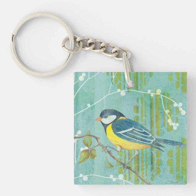 Blue Bird Perched on a Tree Keychain (Front)