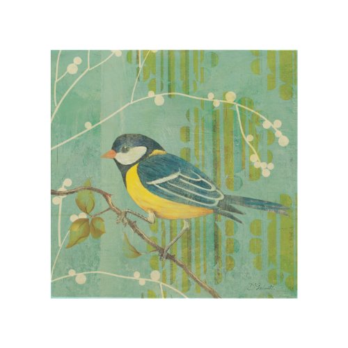 Blue Bird Perched on a Tree Wood Wall Art