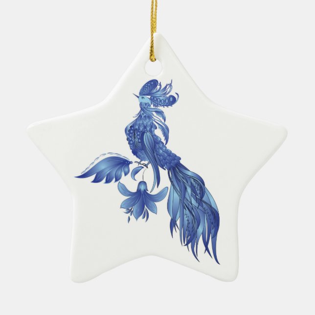 Blue bird phoenix ceramic ornament (Front)
