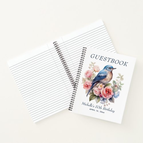 Blue Bird Pink Floral 50th Birthday  Notebook