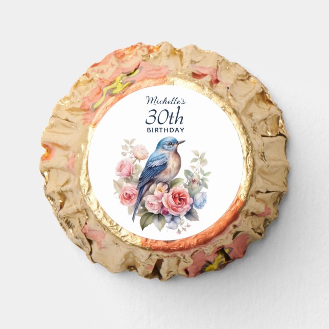 Blue Bird Pink Flowers 30th Birthday Reese's Peanut Butter Cups (Front)