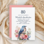 Blue Bird Pink Flowers 80th Birthday Invitation<br><div class="desc">Elegant blue bird and pink watercolor flowers 80th birthday party invitation. Contact me for assistance with your customizations or to request additional matching or coordinating Zazzle products for your celebration.</div>