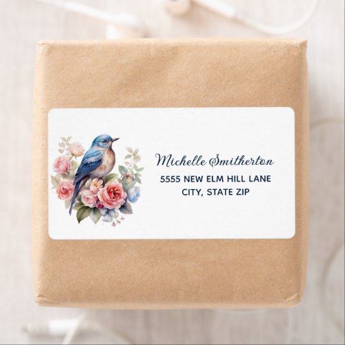 Blue Bird Pink Flowers Shipping Label