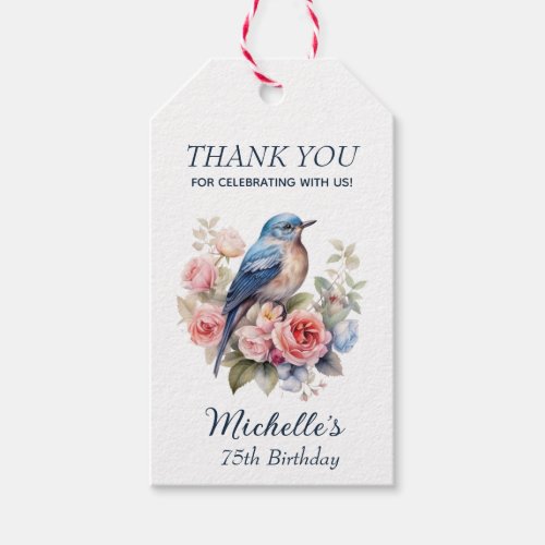 Blue Bird Pink Flowers Thank You  Gift Tags