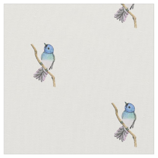 Blue Bird Print Fabric (Close Up)