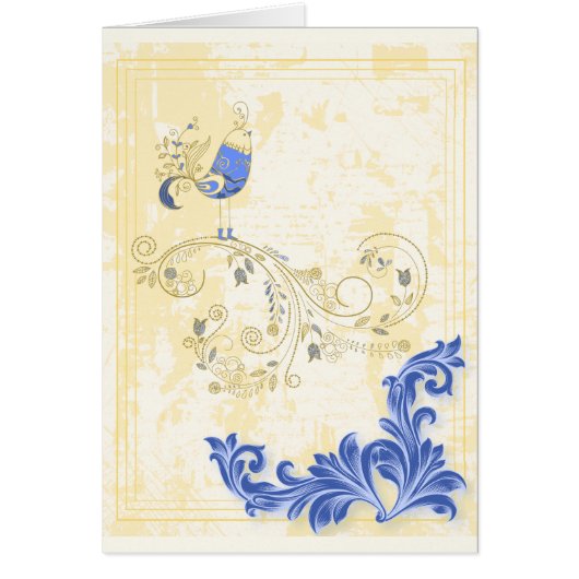 Blue Bird Retro Floral Fine Art Cards (Front)