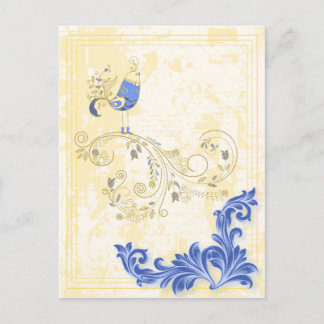 Blue Bird Retro Floral Fine Art Postcard