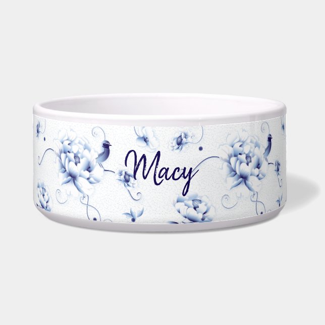Blue Bird Rose Chinoiserie Floral Bowl (Front)