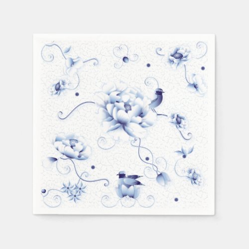 Blue Bird Rose Chinoiserie Floral Napkins