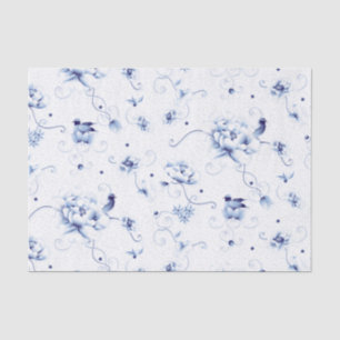 Blue Bird Rose Chinoiserie Floral Tissue Paper