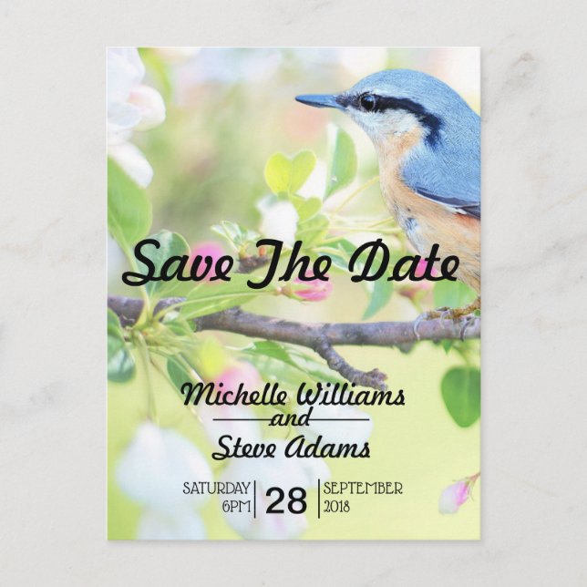 Blue Bird Save the Date Announcement Postcard (Front)