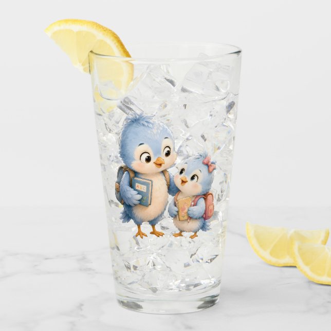 Blue Bird Siblings Glass Cup (Front Ice)