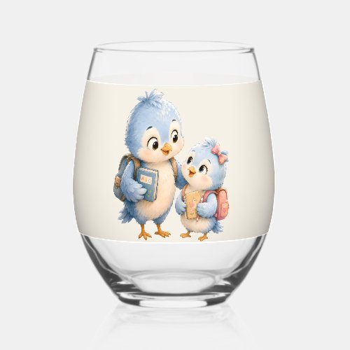 Blue Bird Siblings Stemless Glass