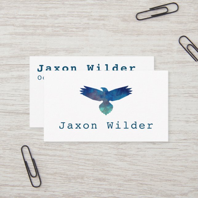 Blue Bird Silhouette Cloud Minimal Typewriter Business Card (Front/Back In Situ)