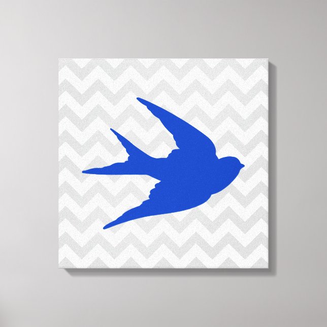 Blue Bird Silhouette on Chevron Stripes Canvas Print (Front)