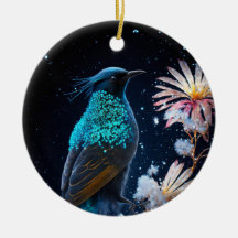Blue Bird Snow Flowers Happy Holidays