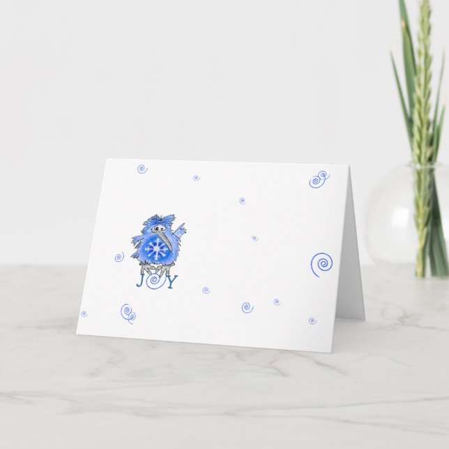 Blue Bird Snowflake Cartoon Holiday Card (Front)