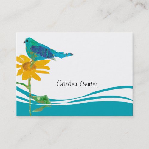 Blue Bird Sunflower Floral Collage Watercolor Business Card