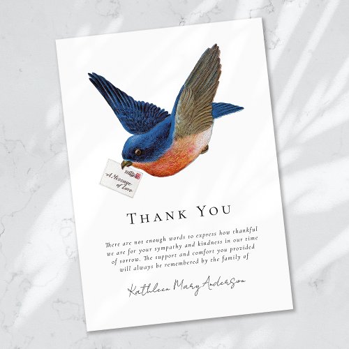 Blue Bird Sympathy Funeral  Thank You Card