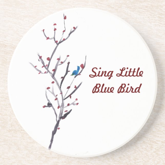 Blue Bird Tree Drink Coaster (Front)