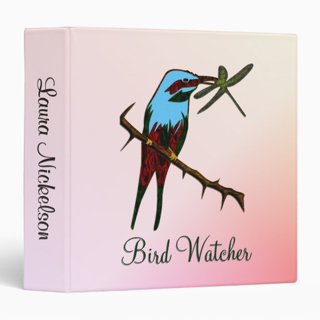 Blue Bird Watcher Personal Pink 3 Ring Binder (Front/Spine)