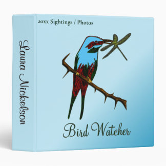 Blue Bird Watcher Personal two lines text 3 Ring Binder