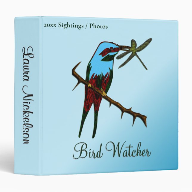 Blue Bird Watcher Personal two lines text 3 Ring Binder (Front/Spine)