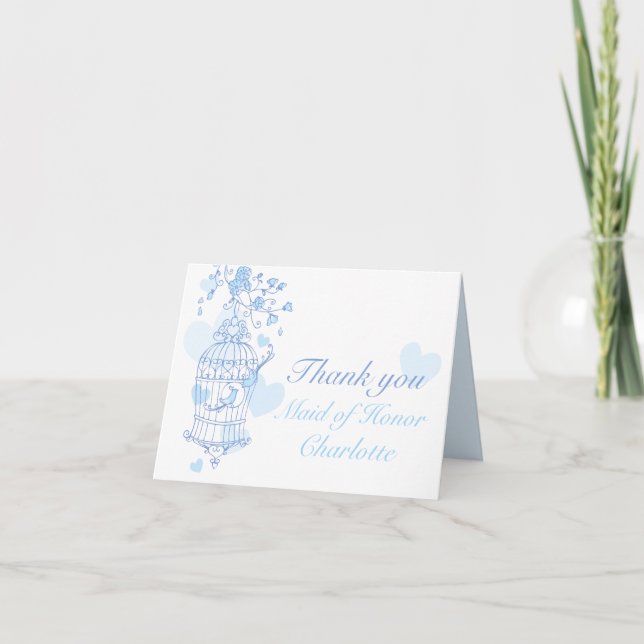 Blue bird wedding Maid of honor thank you card (Front)