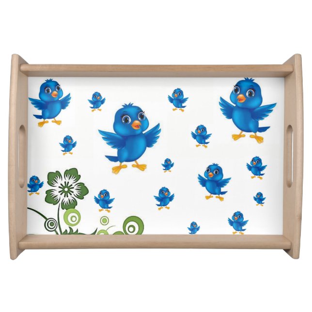 blue bird white dinner serving tray (Front)