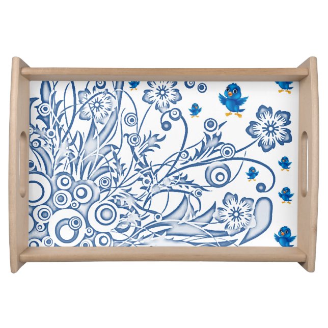 blue bird white dinner serving tray (Front)