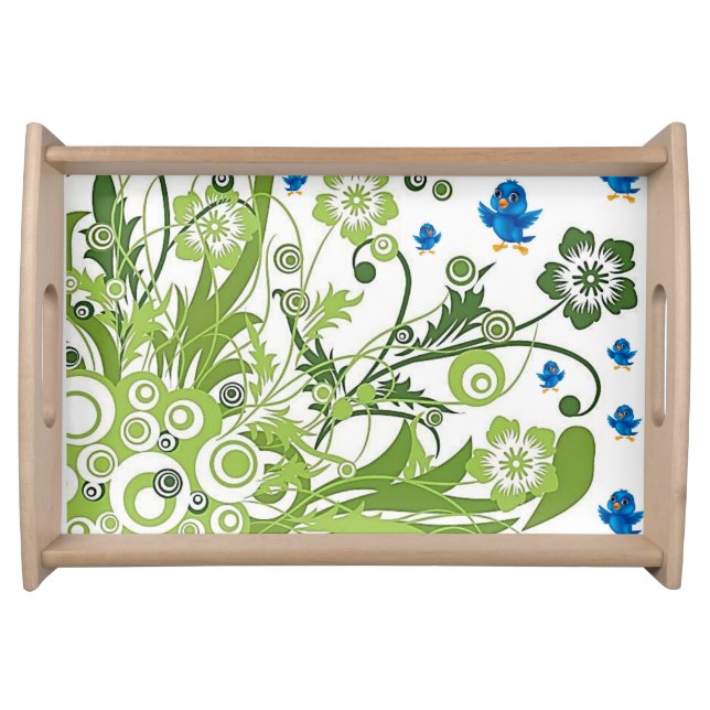 blue bird white green dinner serving tray (Front)
