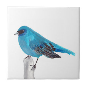 Blue Bird Wildlife Watercolor Vintage Colorful Ceramic Tile