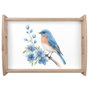 Blue bird with blue flowers serving tray