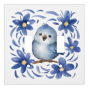 Blue Bird with flowers Light Switch Cover