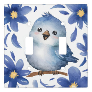 Blue Bird with flowers Light Switch Cover