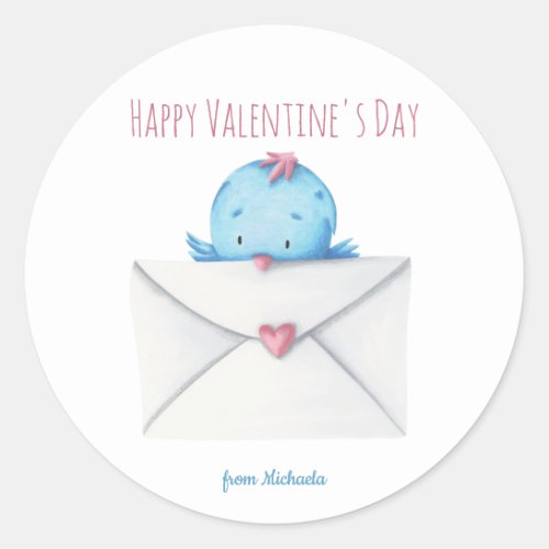 Blue Bird with Letter Kids School Valentines Day Classic Round Sticker
