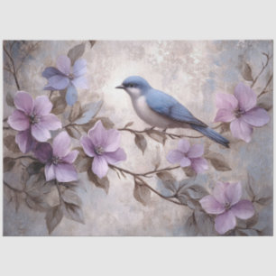 Blue Bird with Purple Flowers Decoupage Tissue Paper