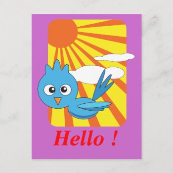 Blue Bird With Sunshine Postcard by JellyRollDesigns at Zazzle