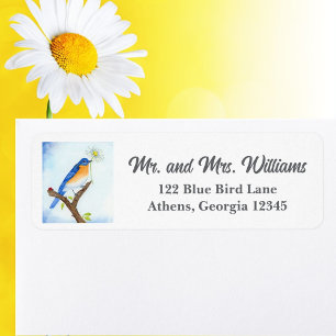 Blue Bird with White Daisy and Lady Bug Label